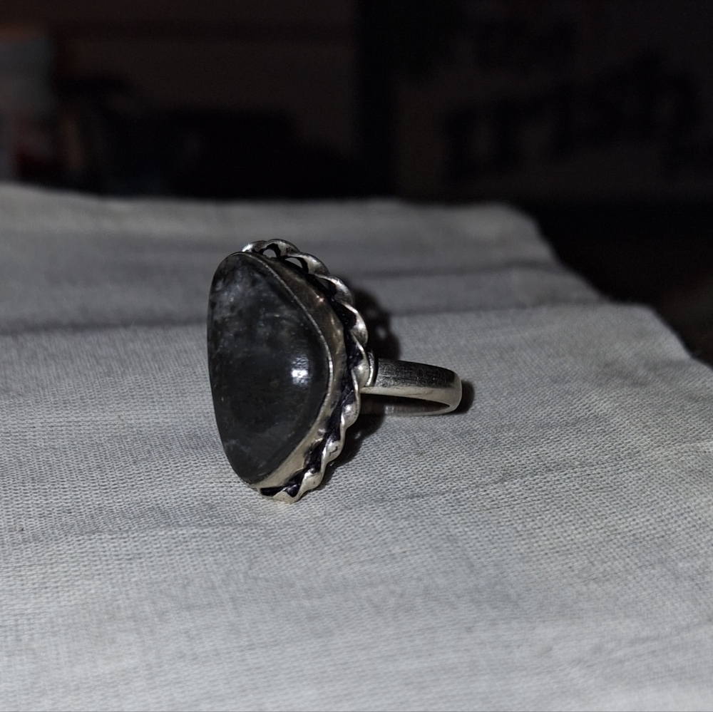 925 Agate Moss Gemstone handmade ring Asymmetrical Sterling - Picture 8 of 9